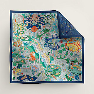 Splash Park double face scarf 90 - Blue | Hermès UAE Splash Park double face scarf 90 - Blue | Hermès UAE